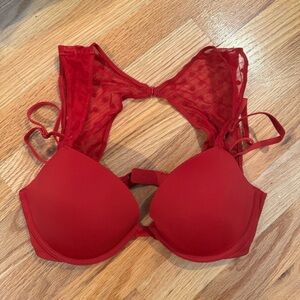 Victoria's Secret Red Mesh Lace Bra 32d